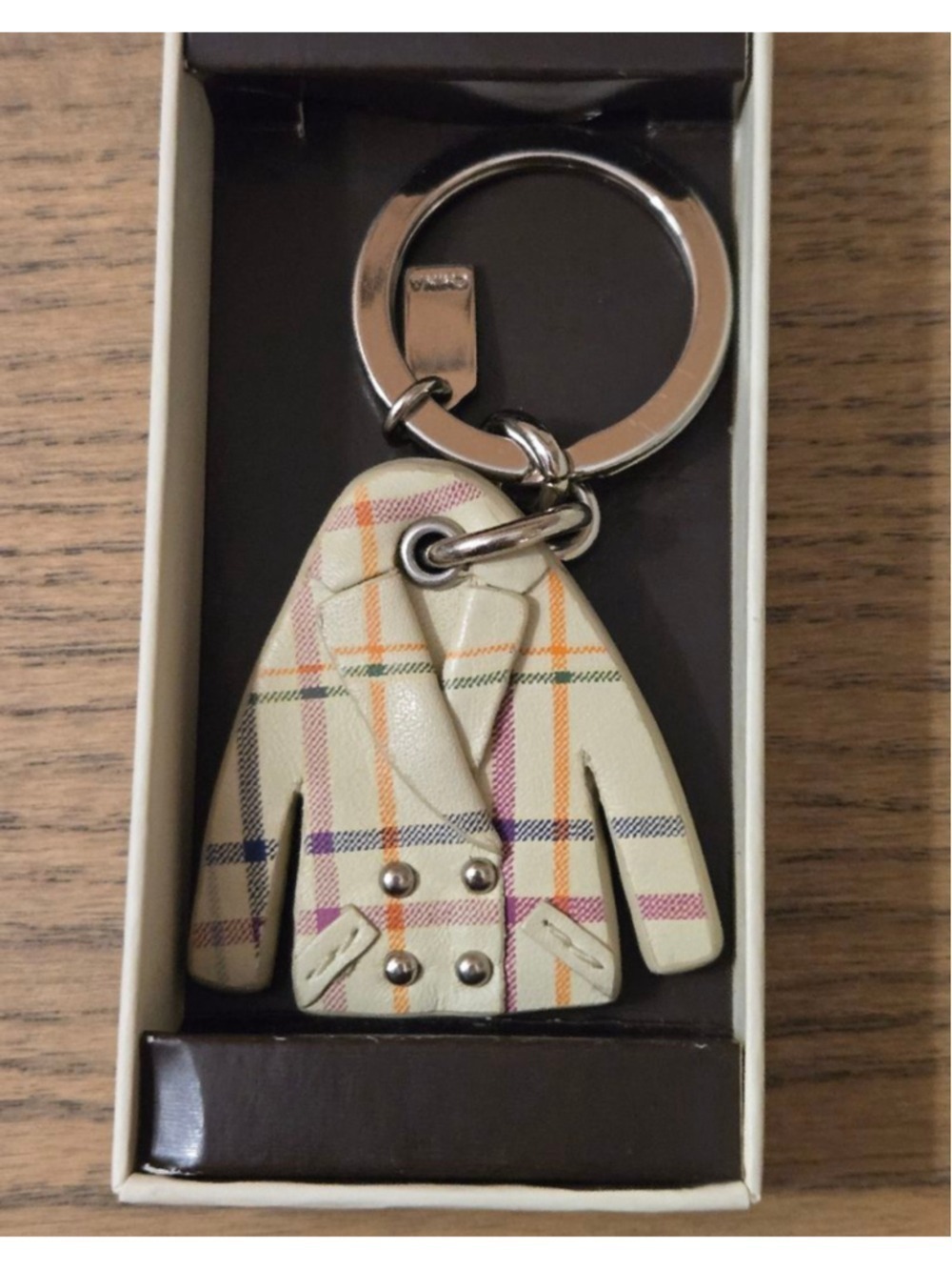 Coach Tattersal Plaid Coat Peacoat Leather Keychain Key Fob EUC - Picture 2 of 8